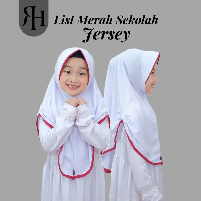 Hijab Anak Sekolah List Merah Jersey Terbaru - Risani Hijab 0