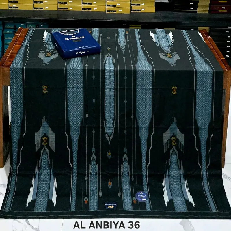 Sarung Al Anbiya Rayon Super Printing - Motif Muslim Lembut untuk - Dewasa, Katun, Hitam, Keren, Kotak 6