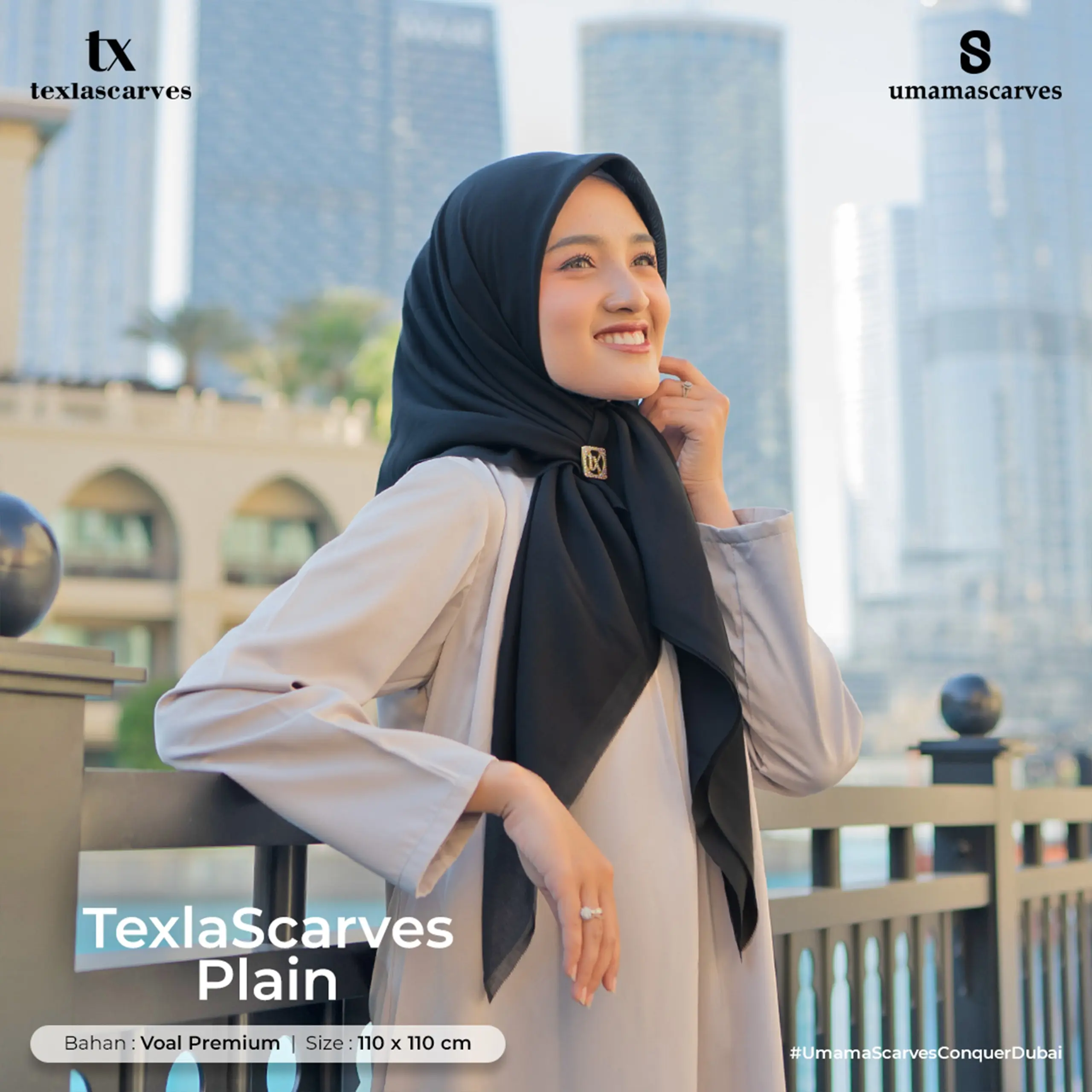 BOX TEXLA SCARVES POLOS BY UMAMA SCARF FREE BROOCH  Jilbab Umama Paris Cotton Premium LC 110x110 cm