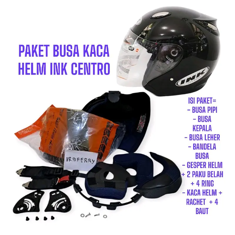 Paket Busa Helm Ink Centro Jet Fullset + Kaca Anti Gores Coating - Motorcycle, Ukuran BUSA Al Size M Fit L - Baut 4