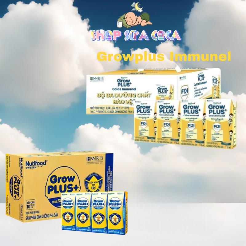 Nutifood Sữa pha sẵn Growplus Vàng 110ml /180ml thùng 48 hộp date mới Cho Bé sữa  grow plus Immunel sữa non Sweden