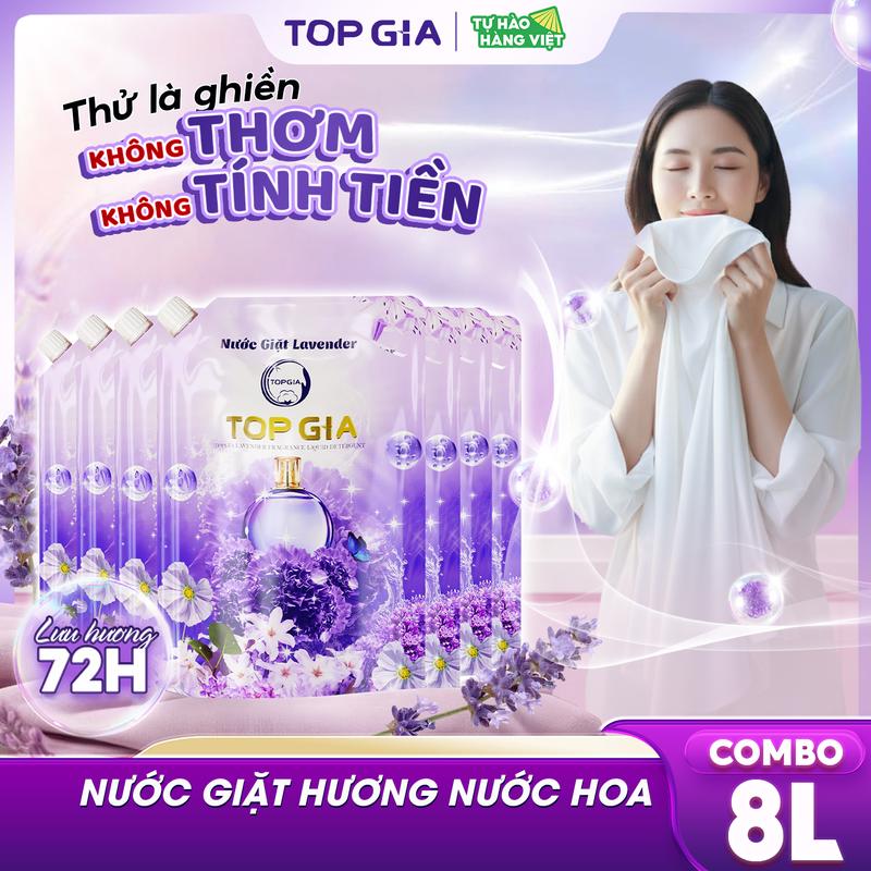 [MUA 4 TẶNG 4] Combo Mua 4 Túi Nước giặt xả TopGia hương Lavender 1L Tặng 4 Túi Nước Giặt Xả Hương Hoa Hồng 1L -  Nước giặt xả quần áo làm sạch, ngừa khuẩn, làm mềm vải và lưu hương dài lâu. nth [TỔNG 8KG]