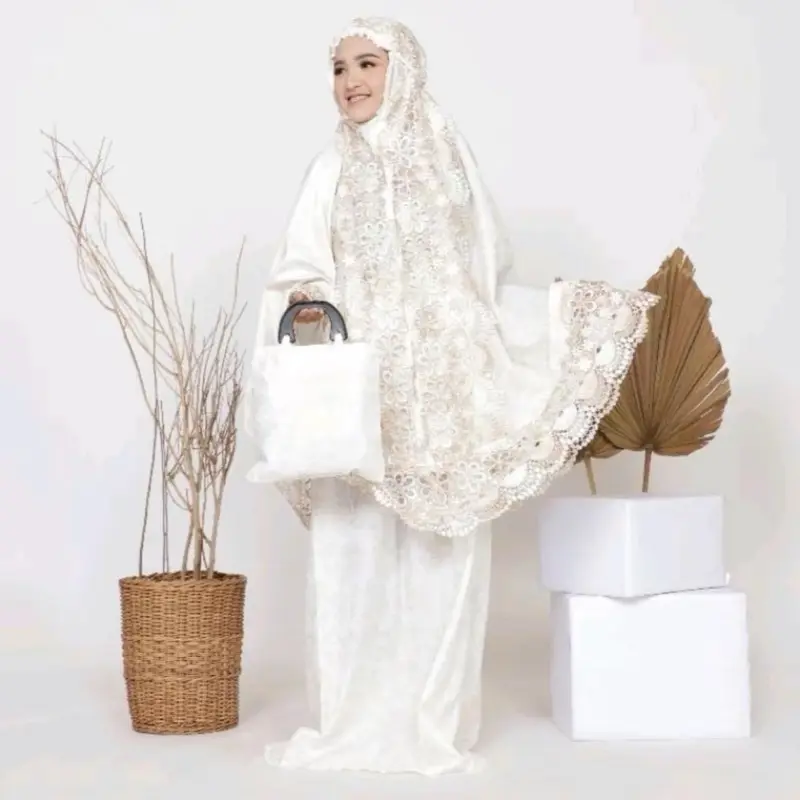 Mukena Rahma Princess Dewasa Katun Foil Renda Mewah Motif Cantik Bunga