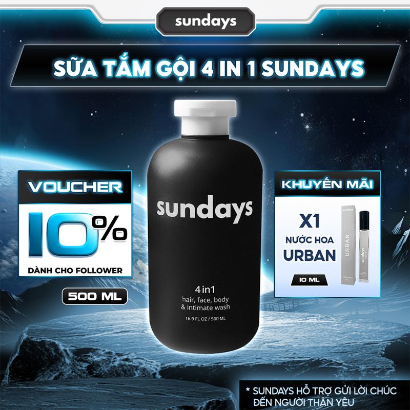   TẶNG NƯỚC HOA  Hộp quà Sữa Tắm Gội Nam Sundays 4in1 Giảm Mụn Lưng - 500ml & Sữa Tắm Gội Nam 2in1- 450ml Hương Nước Hoa 