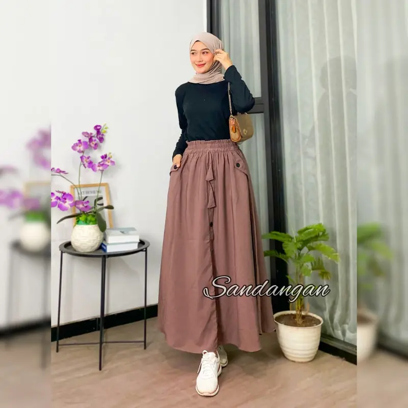 ROK PAYUNG PANJANG WANITA | ROK PAYUNG POLOS WOLFIS PREMIUM VARIAN KANCING KEKINIAN | ROK KOREAN STYLE 2