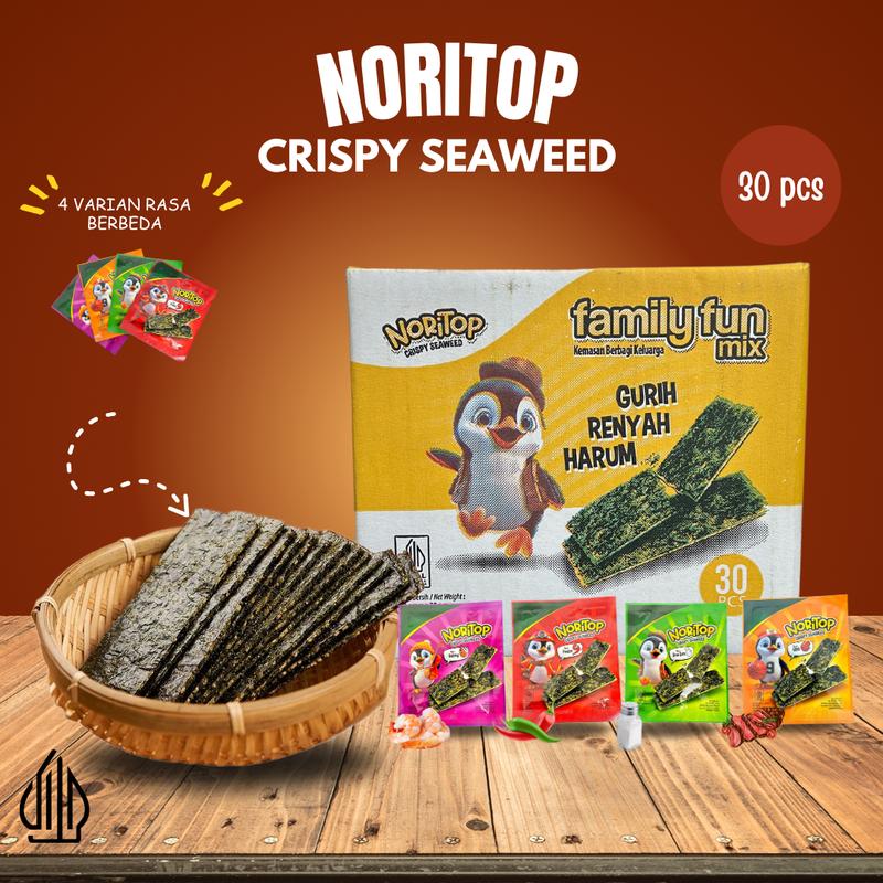 Product Introduction of Noritop Crispy Seaweed Rumput Laut Halal Nori Crispy ada 4 varian rasa mix Isi 30 PCS kemasan berbagi keluarga Snack Food Sushi Cemilan Kering 0