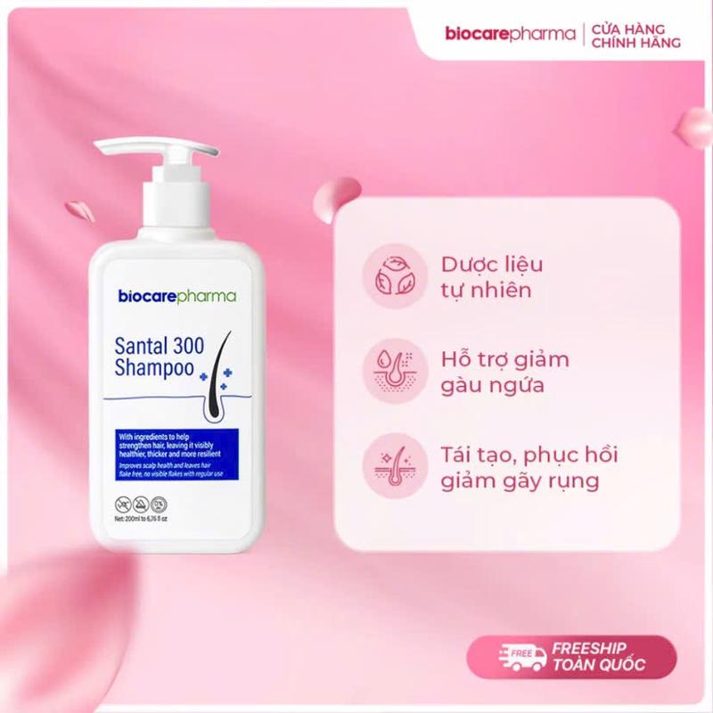 Biocare Pharma Dầu Gội Santal 300 200ml Giảm Gàu Nấm Ngứa Da Đầu Cho Nam Nữ pH 6.0 Hỗ Trợ Tóc Sạch Suôn Mượt Chắc Khỏe