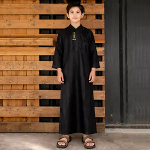 IRVEENA - Jubah Anak Laki - laki usia 8 - 13 Tahun Lengan Panjang Bahan Embos Premium