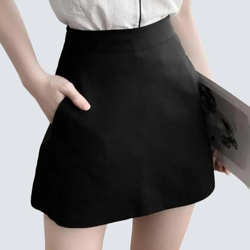 Chân váy nữ chữ A vải tuyết mưa mềm kèm lót quần bên trong, Women Màu Đen Kem Nhung Voan Voi quần váy nữ ngắn