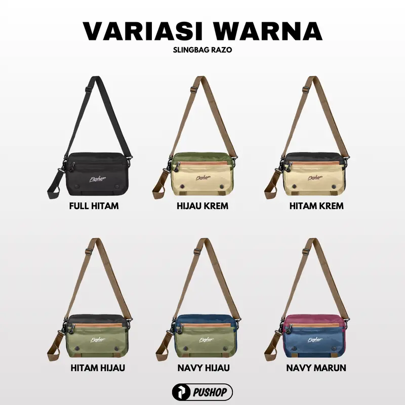 PUSHOP PAKET KOMBO HEMAT Tas Selempang Pria Wanita - Beli 1 Dapat 2 Tas Selempang Pria Slingbag RAZO Get Tas Mini Sling bag MOTTA Canvas Kanvas 2
