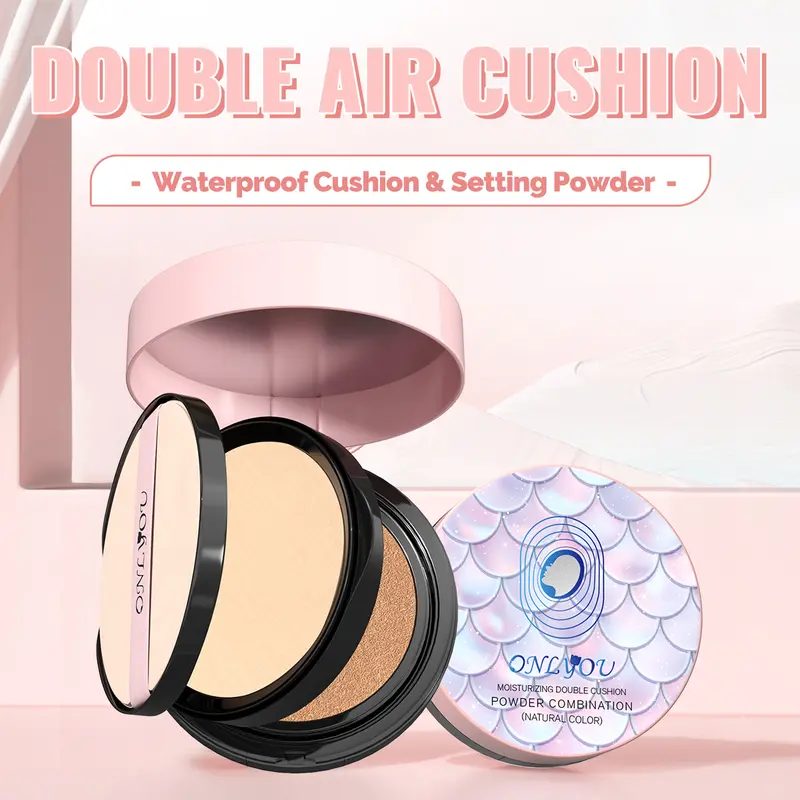 ONLYOU  Double cushion pressed powder 2 in 1 concealer foundation lasting do not take off makeup pressed  Sunscreen Cushion SPF30 PA+++【BPOM】【COD】 1