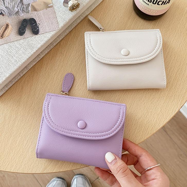 Ví Nữ Ngắn, Thiết Kế Trơn Đơn Giản, Nhiều Màu, Có Ngăn Đựng Thẻ, Khóa Tart, Ví