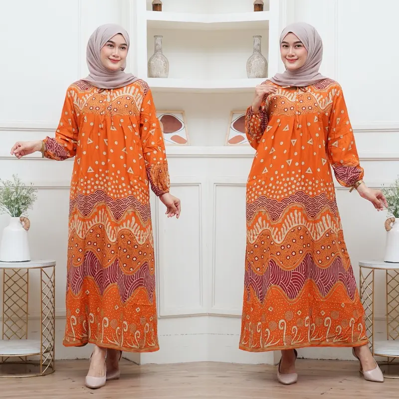 Gamis Batik Gamis Terbaru Bahan Rayon Dress Cantik Busui Bumil Wanita Muslim Lebaran Motif 4