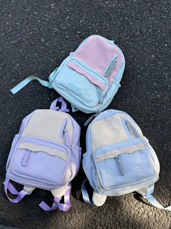 【Ready】Tas sekolah kecil Macaron, segar dan serbaguna, ransel kecil warna kontras, ransel tamasya sekolah Backpack Wanita 5