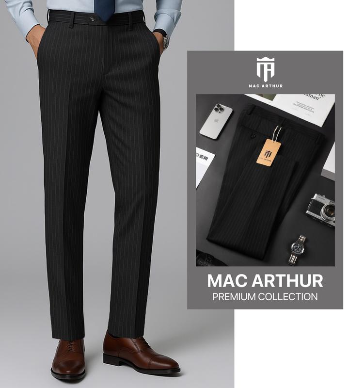 Quần âu kẻ nam cao cấp MAC ARTHUR chất vải Gỗ Sồi tự nhiên, mềm mịn, mát lạnh, chống nhăn, co giãn Menswear Pants, Có Túi