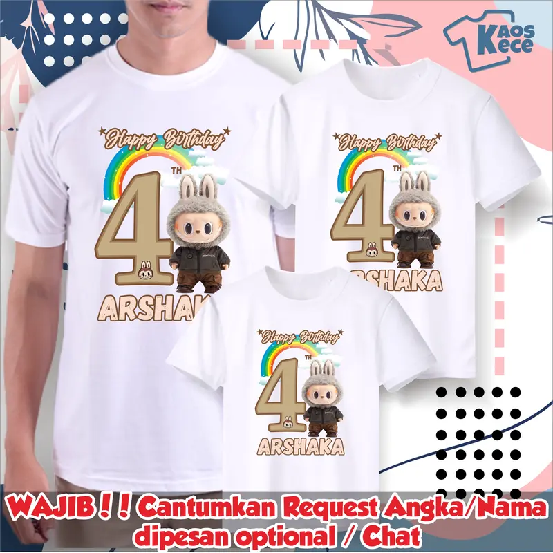Kaos Ulang Tahun Labubu couple Gratis sablon nama 0