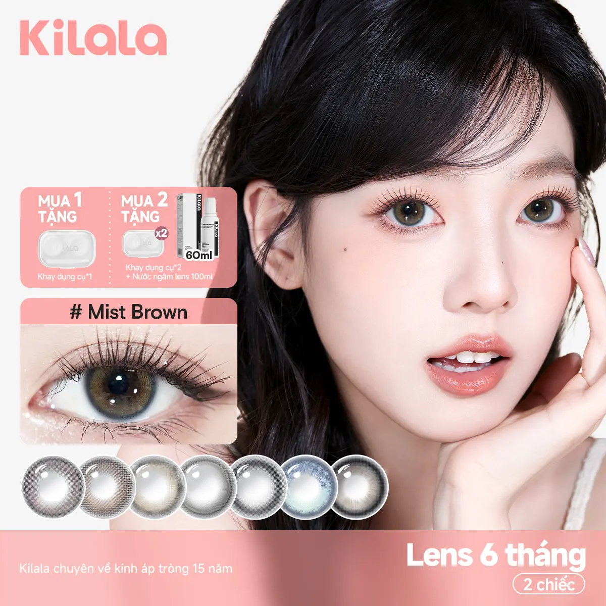 Kính áp tròng Kilala lens 6 tháng màu đen xám nâu DIA 14.2-14.5mm độ cận 0-7 màu sắc tự nhiên không kén tone makeup lựa chọn tốt cho chụp kỷ yếu Nữ Women