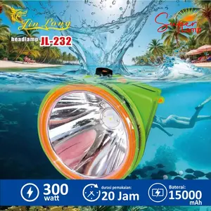 Jinlong Senter Kepala Selam JL-232 300Watt ABS Premium LED Laser Super Terang Recharge Adaptor Jack Angka 8 Baterai Tahan Lama Lampu Charger Putih USB Waterproof 300 Watt 20 Jam Durasi Penggunaan 1200 mAh Baterai Lithium 18650