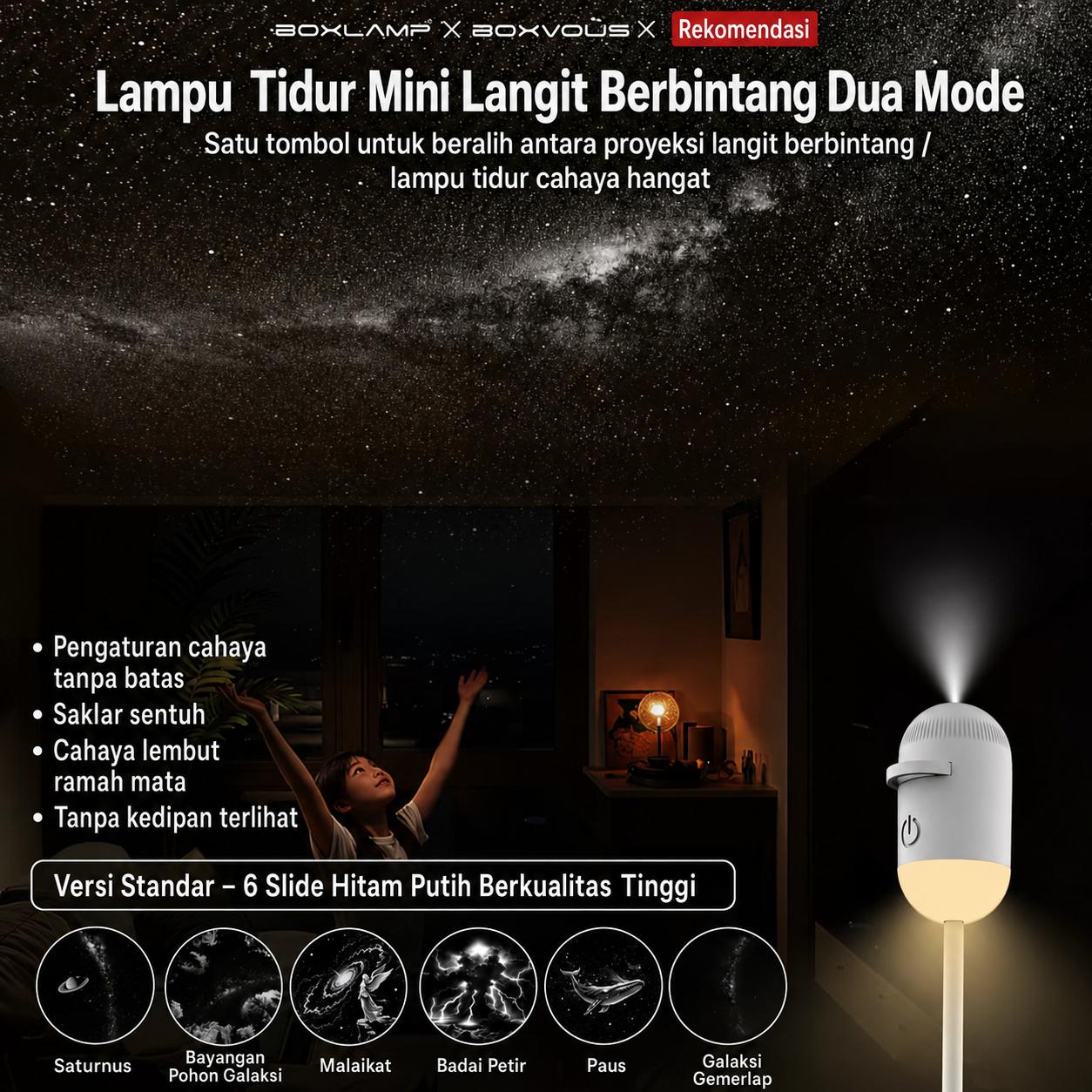 12-DIsk Galaksi Star Proyektor Lampu Tidur Bintang USB LED |12-Disc Galaxy Star Projector Night Light Star Projection USB LED
