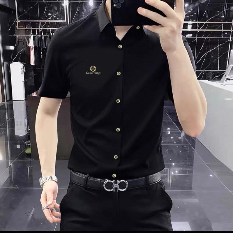  áo sơ mi nam ngắn tay thêu nổi logo thời trang vải cotton lụa mềm mịn thoáng khí mẫu mới sang trọng mã 0147 Menswear 