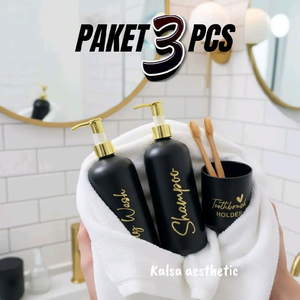 PAKET 3 PCS BOTOL Sabun 500ML HITAM DOFF PUMP GOLD DAN SILVER bahan Plastik