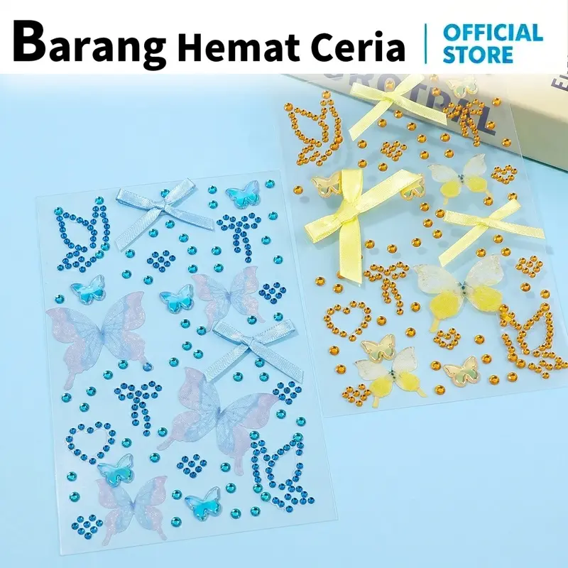 (Barang Hemat Ceria ) Set Hiasan Wajah DIY 3D Bentuk Pita Dan Kupu H1179 Face Gem Aksesoris Make Up Konser Stiker Diamond Kristal Manik Manik