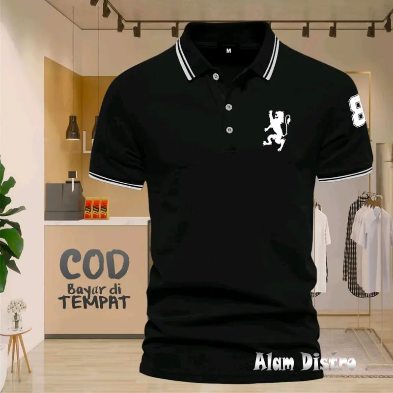 polo shirt Giordano 3D lion mend kaos kerah Napoleon 8 / baju polo Giordano singa  sablon padat 0