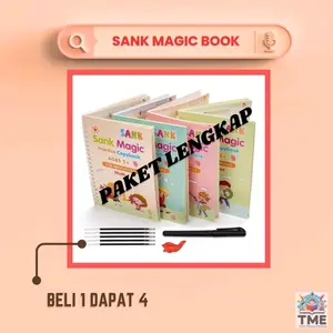 (TME) Beli 1 Dapat 4 Sank Magic Book Paket Lengkap Untuk Latihan Membaca dan Menulis anak Buku Pen Alat Belajar (Gratis 1 Pulpen dan 4 refil Tinta