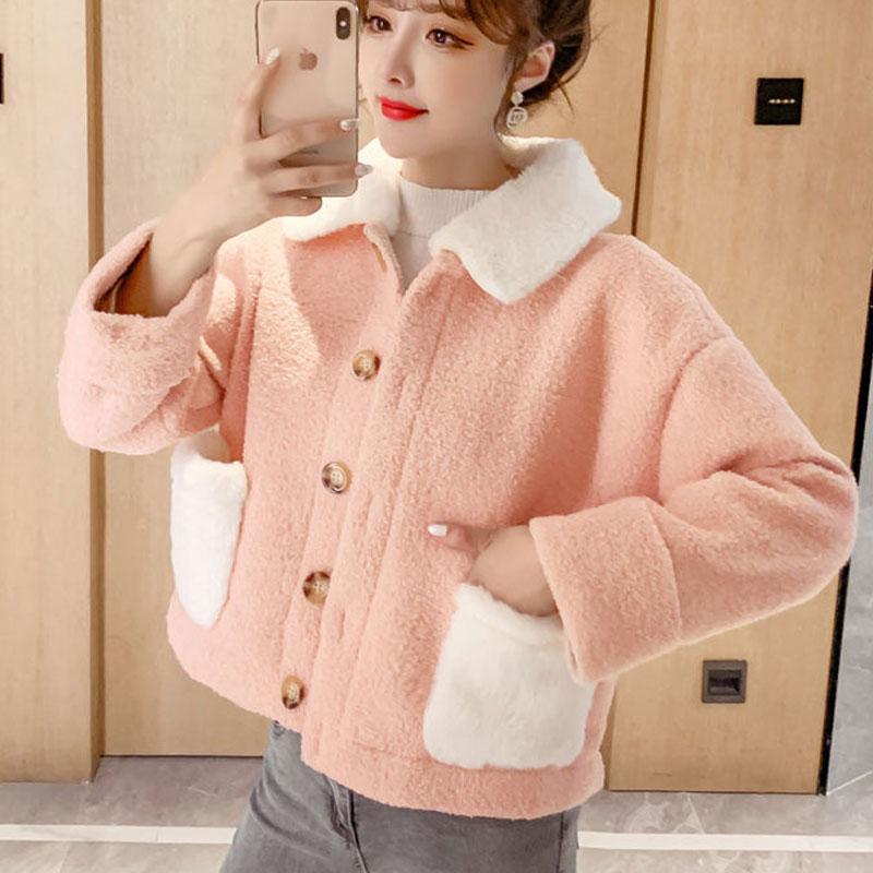 Áo Khoác Mùa Đông, Quý Cô Thanh Lịch, Chất Liệu Nhung Cừu Giả, Cổ Polo, Dài Tay, Dáng Rộng Vừa Vặn, Cỡ Lớn, Áo Khoác Một Hàng Cúc 5
