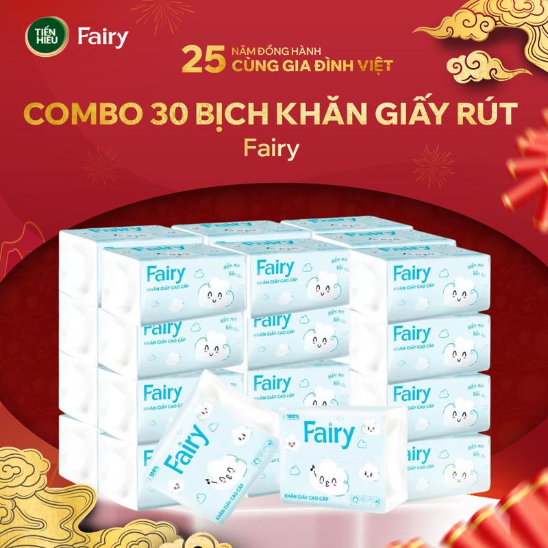  Thùng 30 Bịch Giấy Ăn Rút Cao Cấp Fairy Cloud  3 Lớp Bột Giấy Nguyên Sinh Bền Dai Mềm Mại Thấm Hút An Toàn Cho Bé 300 Tờ 