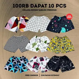 Promo Paket 100rb dapet 10pcs Celana Boxer Motif Viral Muat Sampai bb 75kg Motif Shorts Dewasa Allsize Katun Santai Nyaman Lembut Celana Pendek Unisex