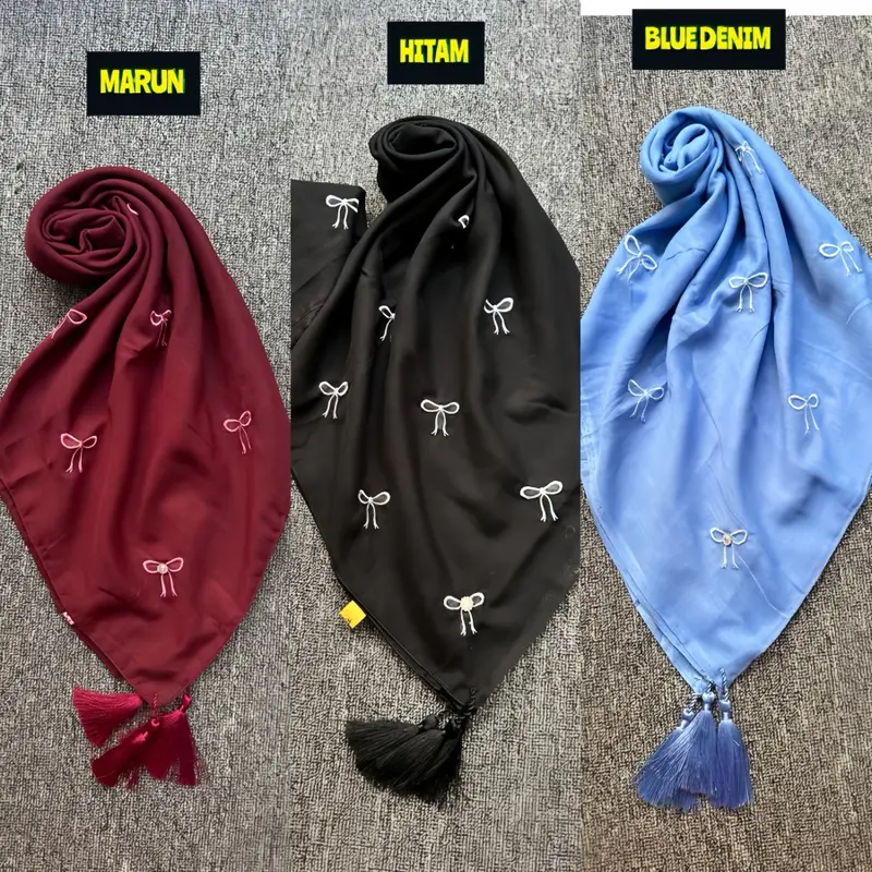 Hijab Segi Empat Paris Coquette Jilbab Segi Empat Bordir Pita Coquette Bahan Lembut Kerudung Muslim Wanita Katun Nyaman Square bunga mocca premium Mewah 0