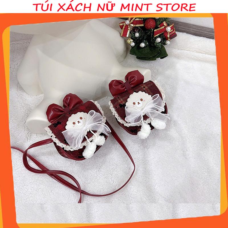 Túi đeo chéo mini nữ xinh vải dạ phối nơ đi chơi dạo phố phong cách cute bag 987