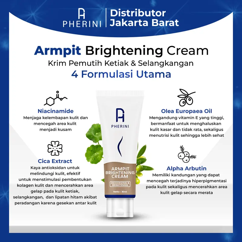 PHERINI BUNDLE ARMPIT BRIGHTENING CREAM + BODYWASH CLEANSER Arbutin Ketiak Hitam Mencerahkan Selangkangan Niacinamide Memutihkan Extract 3