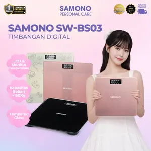 [Official Original] SAMONO SW-BS03 Timbangan Badan Digital Kaca Body Scale Up To 150Kg Presisi 0.05Kg Layar LED 26cm x 26cm Penampil Suhu Otomatis Garansi 1 tahun