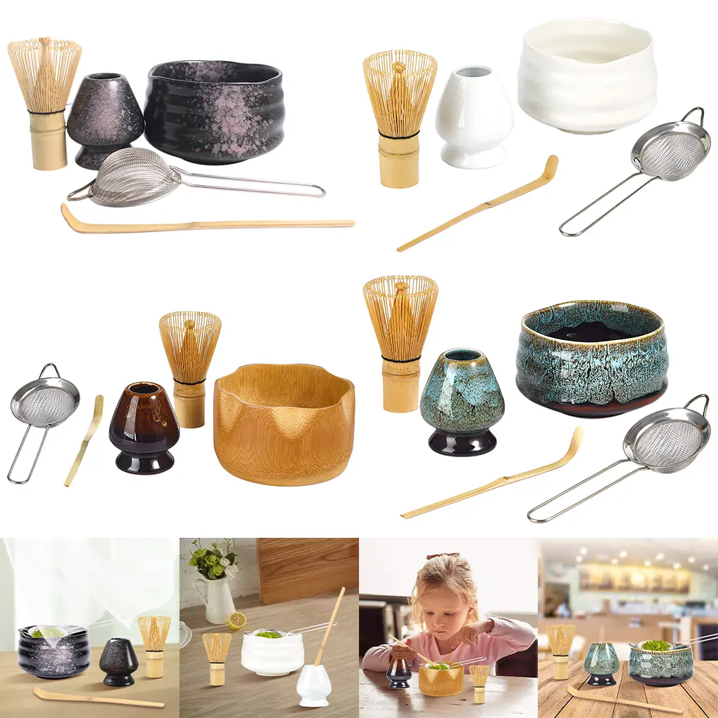 Bộ Muỗng Tre Truyền Thống (Chashaku), Bộ 5 Món, Dụng Cụ Đánh Trứng Matcha, Dụng Cụ Đánh Trứng Chasen, Bộ Trà Matcha, Bộ Lễ Matcha, Thích Hợp Cho Người Mới Bắt Đầu