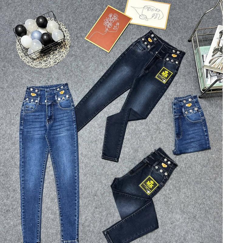 QUẦN JEAN NỮ (HUỲNH NGA STORE)DÀI SIÊU CẤP 3 NÚT LƯNG CAO CÓ THIẾT KẾ NÚT LƯNG PHỐI TÁP DA