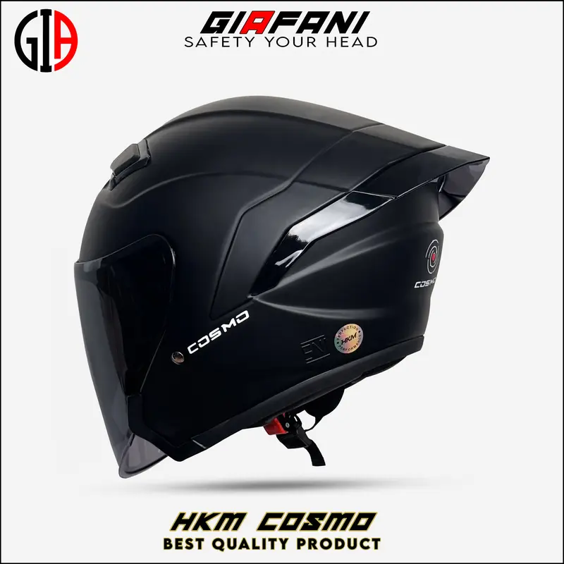 Helm Half Face HKM COSMO | Hitam Dof Kaca Visor Smoke SNI Motorcycle 3