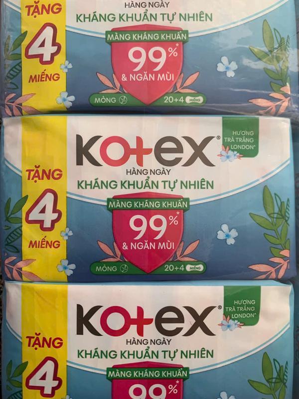 20+4 Miếng - Loại Nhỏ 15cm Không Cánh - 1 Gói Băng Vệ Sinh Kotex Hàng Ngày Kháng Khuẩn- Mỗi Gói 20 Miếng- HSD luôn mới