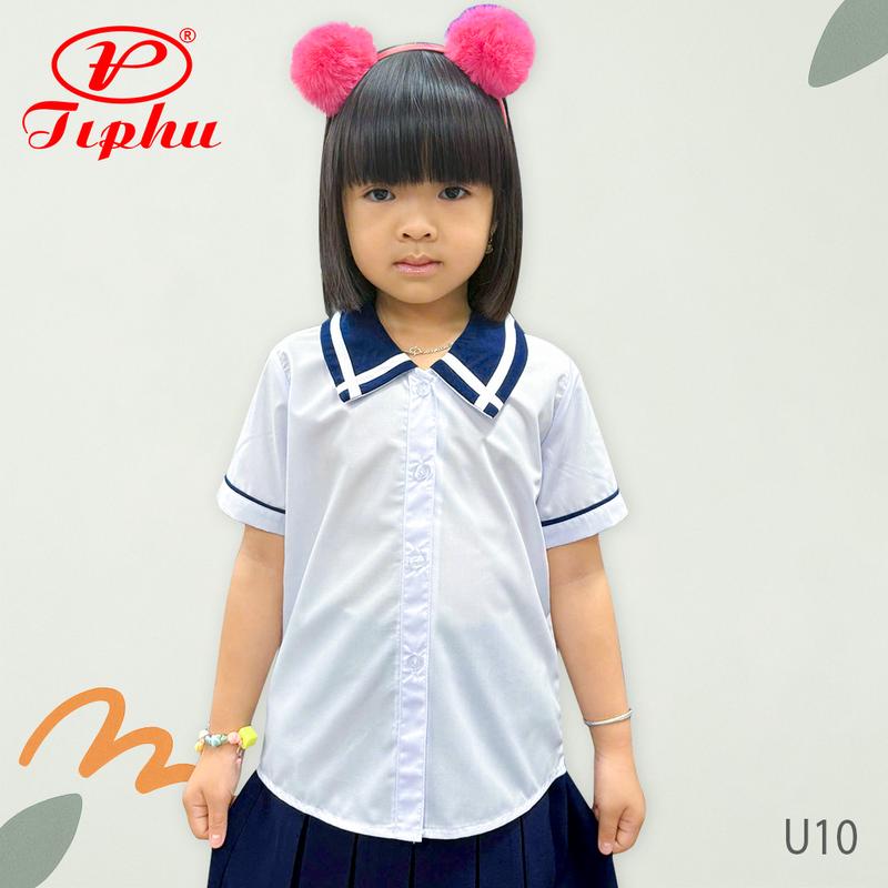Áo sơ mi cổ sen cho bé gái hiệu Amazing, đồng phục học sinh nữ, tay phồng, vài kate silk