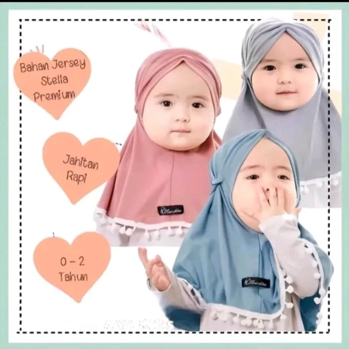 jilbab anak 1-2-3 tahun pom pom tali karet kerudung anak jilbab bayi