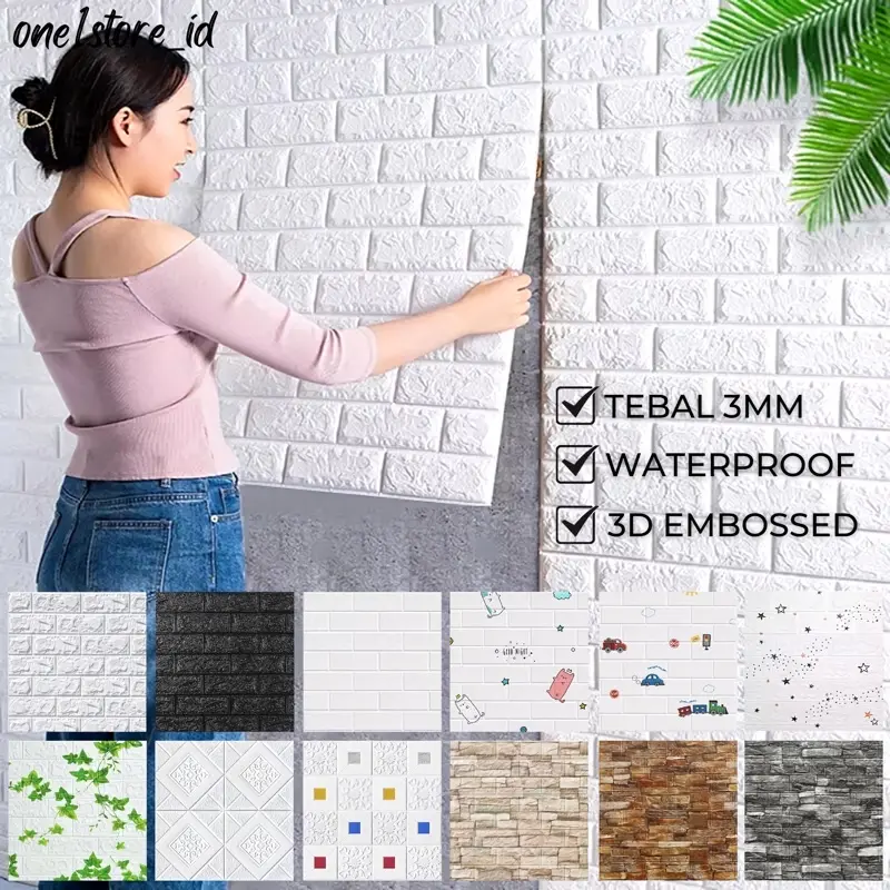Wallpaper Stiker Dinding 3D Foam Wallfoam Batu Bata Dekorasi Dinding 70 x 77cm