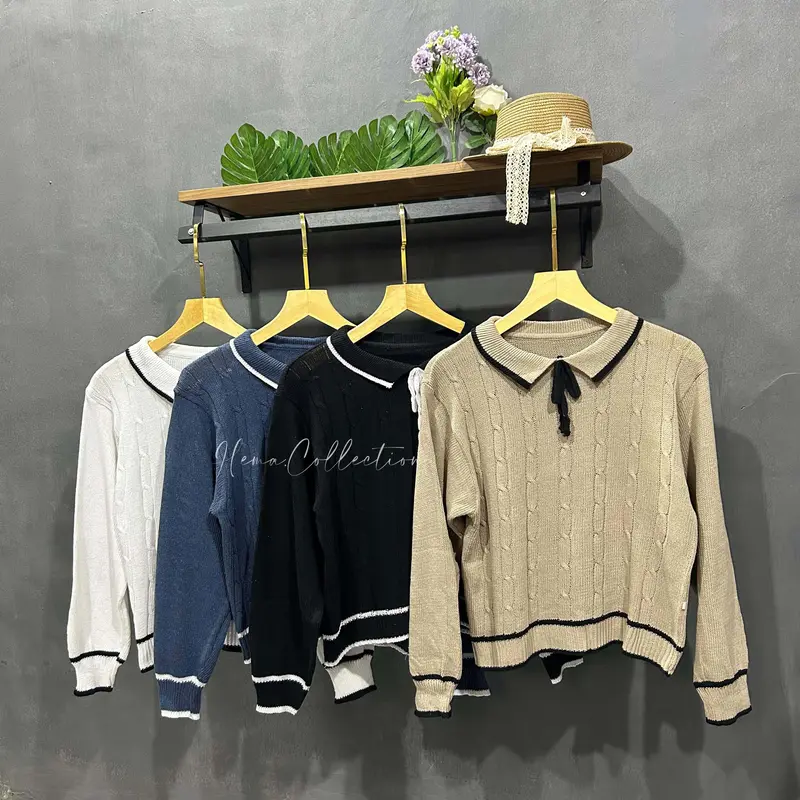 VERONIKA CABLE sweater rajut tali pita baju atasan wanita blouse korean style Knitwear Panjang Crop Top Casual Outer Cardigan Cewek Kardigan Oversize Hitam 5