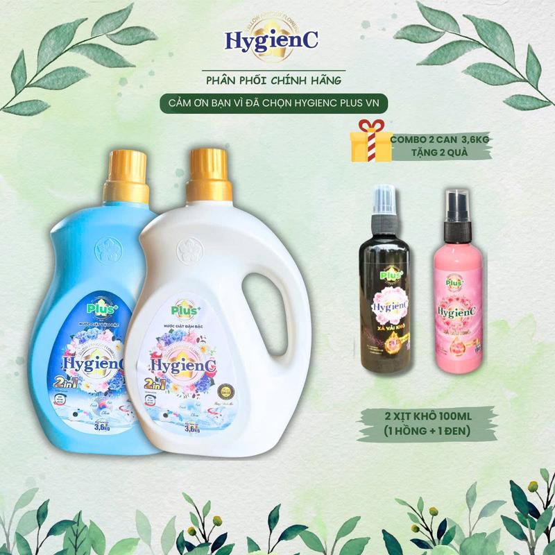 TẶNG 2 CHAI XỊT VẢI KHÔ COMBO 2 Can Nước giặt HygienC Plus 3,6kg Can thơm ngát làm sạch - Hàng Việt Nam sản xuất