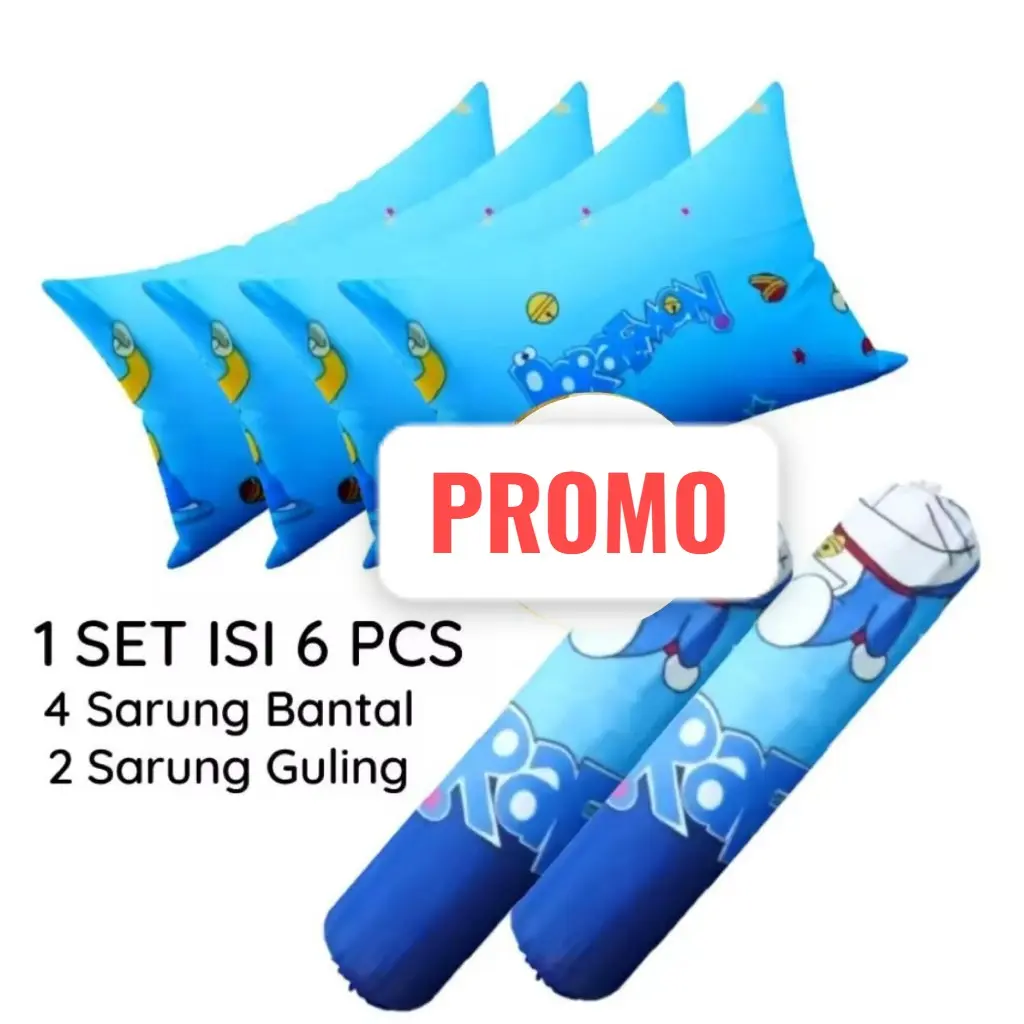 Sarung Bantal dan Sarung Guling Karakter Doraemon Paket 6pcs