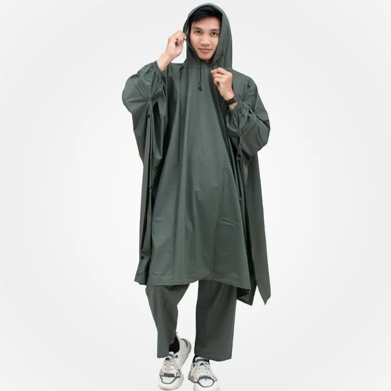 Jas Hujan Kelelawar Ponco Celana Mantel ALVARO Setelan Pria Wanita Raincoat Sealing Press Mantol Bahan PVC Anti Rembes 2