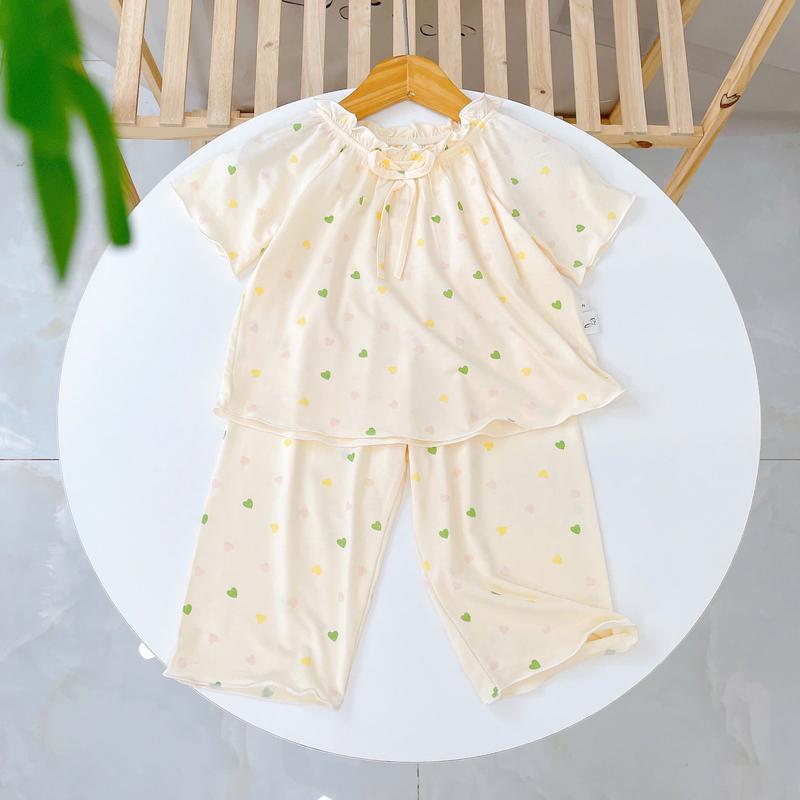 Bộ tay ngắn quần dài bé gái 95% sợi sồi Modal Ice Cool Áo Lá Homewear A258 mềm mướt mát lạnh babydoll dễ thương