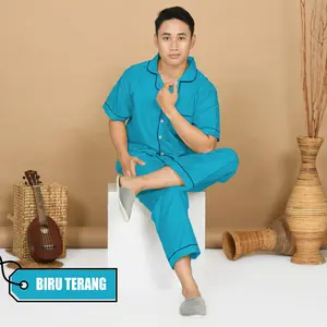 Nyenyak Piyama Pria CP ( L ) Katun / Setelan Polos / Set Baju Tidur Celana Panjang