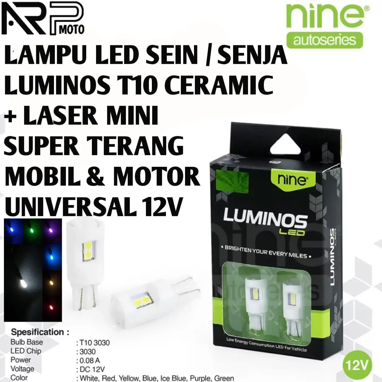 SEPASANG LAMPU SEIN SENJA CERAMIC T10 6LED SUPER TERANG 6 MATA LUMINOS T10 6 LED PNP MOTOR & MOBIL UNIVERSAL 12V