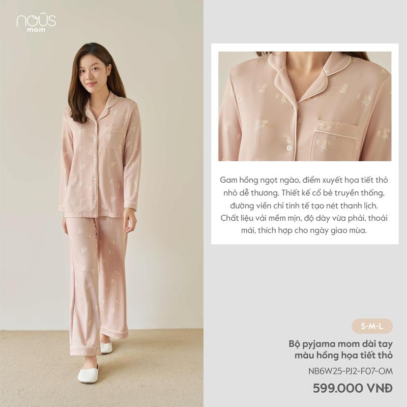 [KOL Nous Mom] Bộ quần áo pyjama dài tay in họa tiết mặc nhà, chất liệu thấm hút thoáng mát BST T9